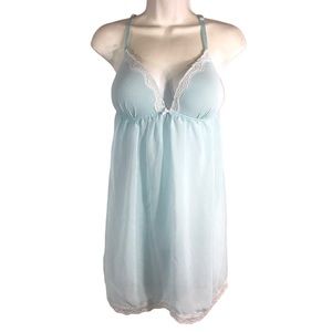 Blue and Cream Lace Chemise Slip
